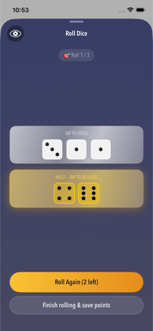 Rolling dice screen in DiceLab+